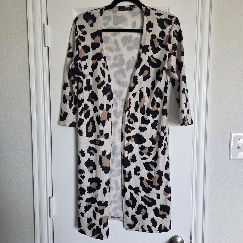 Crazy Train Leopard Print Duster Cardigan – Size Small